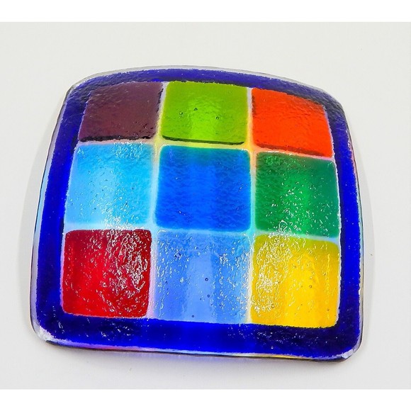 Art Glass Fused Square Trinket Candy Dish Ashtray Multicolored - Picture 2 of 6